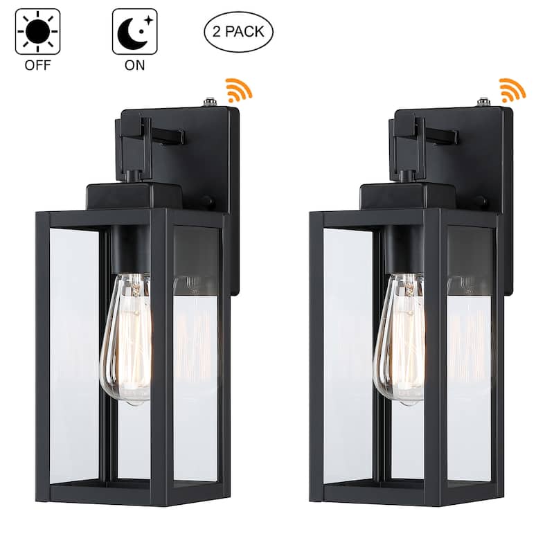 2-pack 1-Light 13.70 in. Matte Black Outdoor Wall Lantern with Clear Glass Shade(dusk to dawn could be chosen) - Matte Black with dusk to dawn