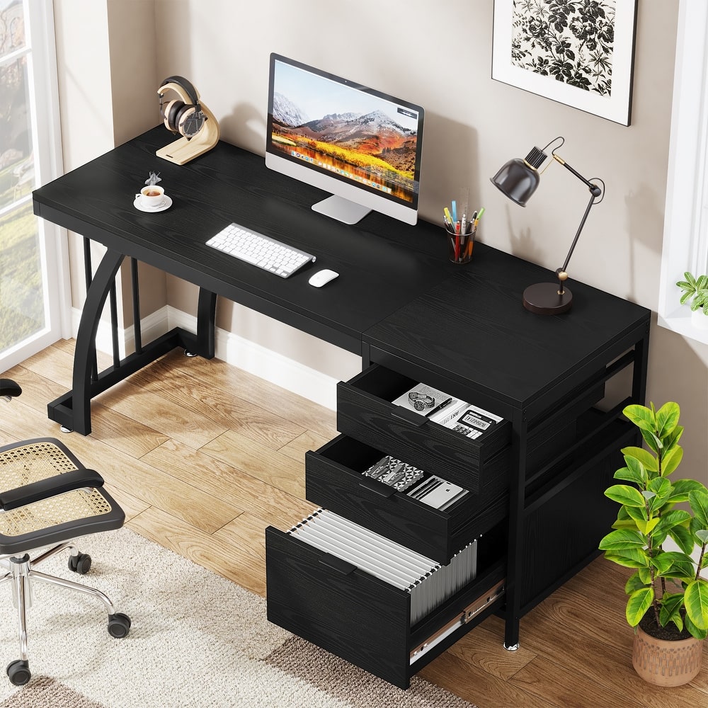 59 Inch Computer Desk with 3 Drawers, Industrial PC Desk Study Writing Table Workstation with File Storage, Home Office Desks