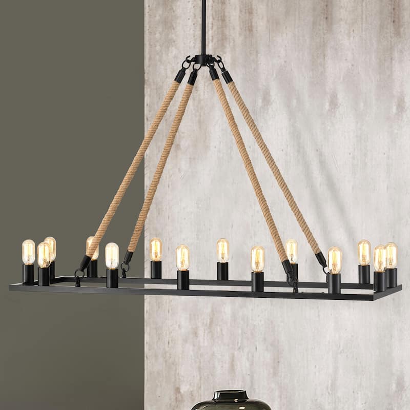 Brann Matte Black 14-Light Linear Kitchen Island Chandelier