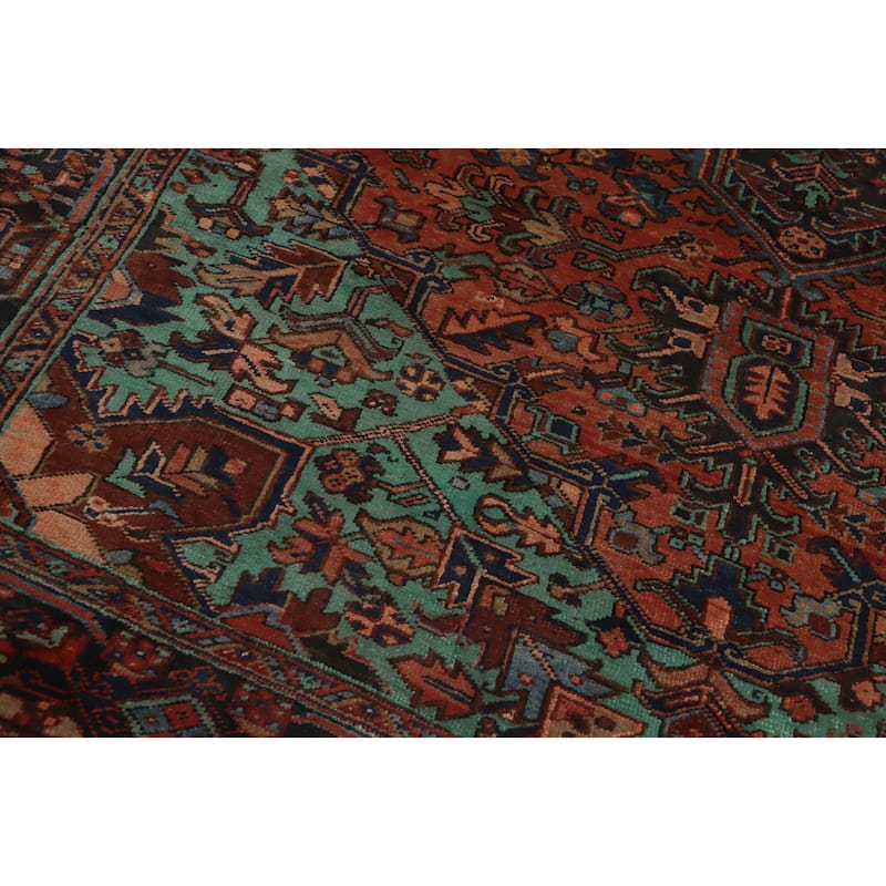 Hand Knotted Oriental 100% Wool Carpet Traditional Medallion Oranges & Rust Heriz Area Rug - 10' 6'' X 7' 8''