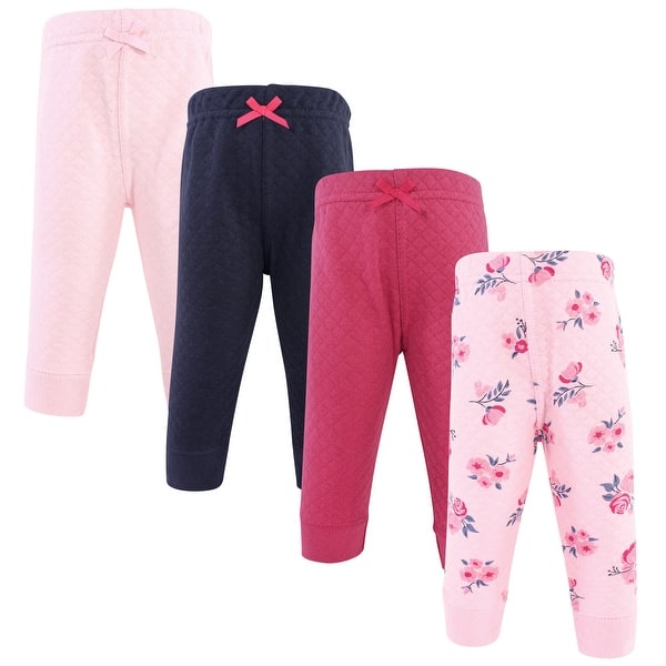 slide 1 of 1, Hudson Baby Toddler Girl Quilted Jogger Pants 4pk, Pink Navy Floral Pink Navy Floral - 2T