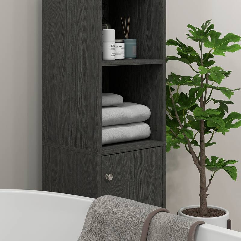 Kleankin Tall Bathroom Storage Cabinet With Mirror