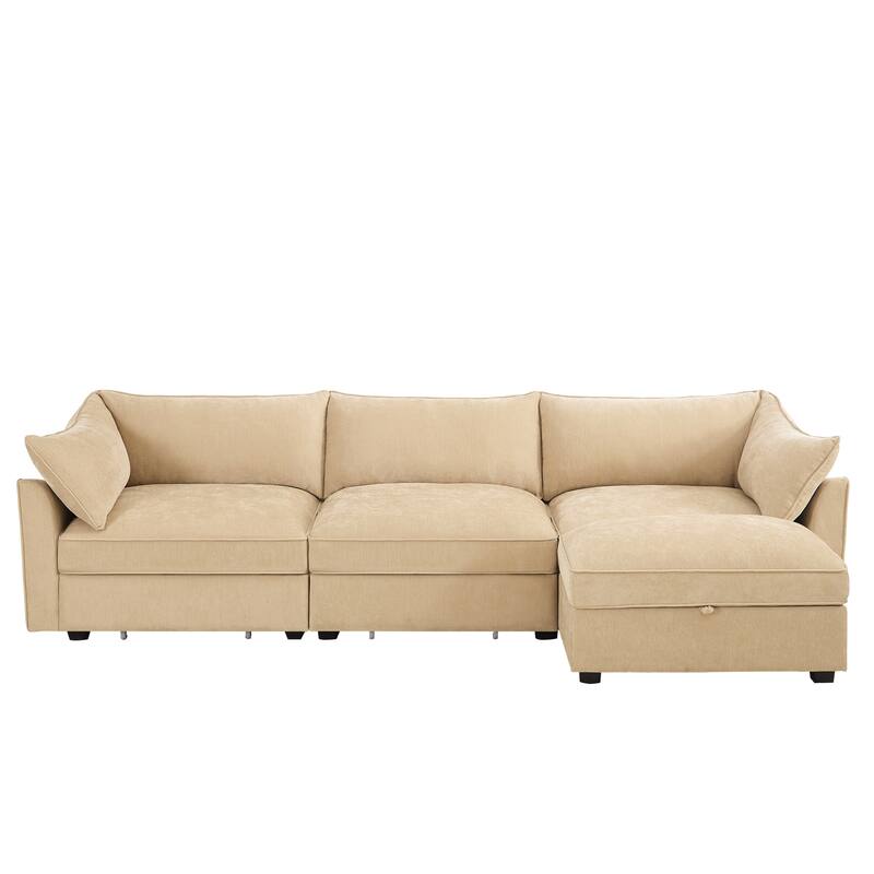 L-Shaped 3-Seater Sectional Sofa Couch with 1 Movable Ottoman & Drawers
