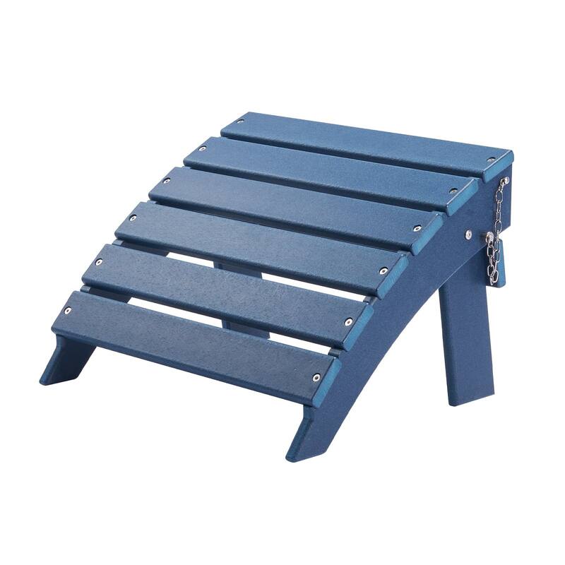 Blue HDPE Foldable Adirondack Ottoman Foot Stool Ideal for Various Outdoor Spaces - 15.7 x 18.9 x 13 in