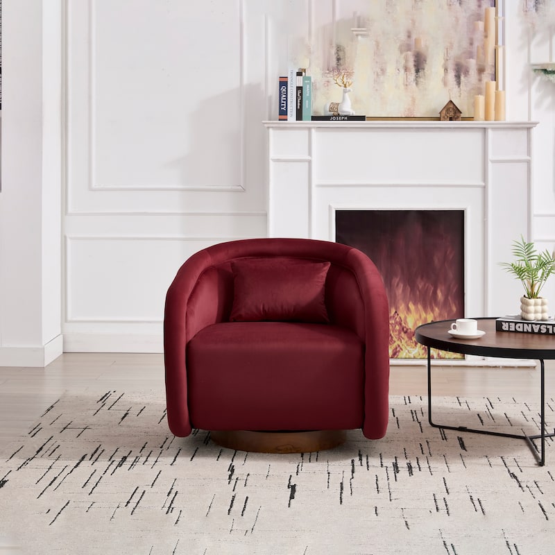 Swivel Accent Chair, 360-degree Swivel Barrel Chair with Teddy Upholstery, Comfy Pumpkin-Shaped Swivel Chair