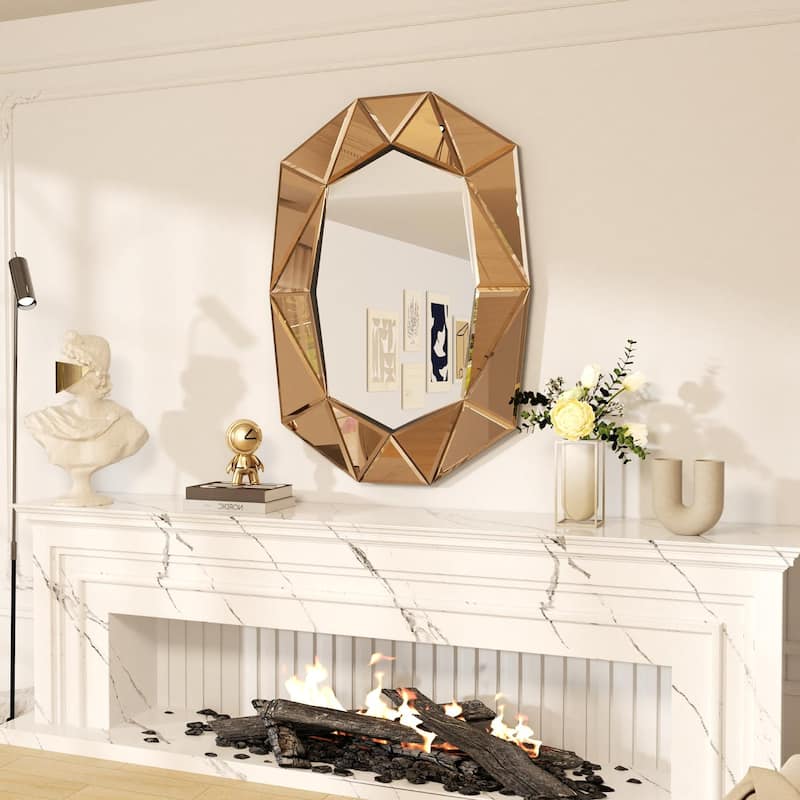 Irregular Glass Wall Art Mirror with Beveled Diamond Edge Accent Mirror