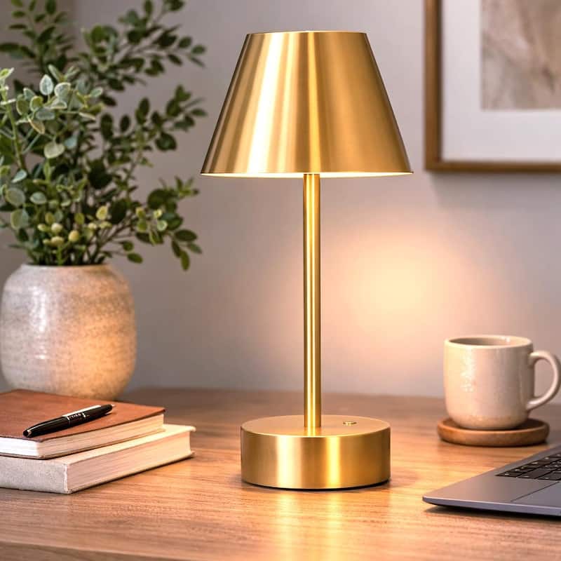 Aurora Rechargeable Brushed Nickel LED Table Lamp - Plated Brass