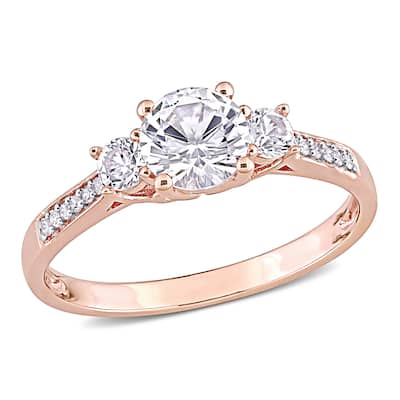 Miadora 3-Stone Created White Sapphire and Diamond Engagement 10k Rose Gold