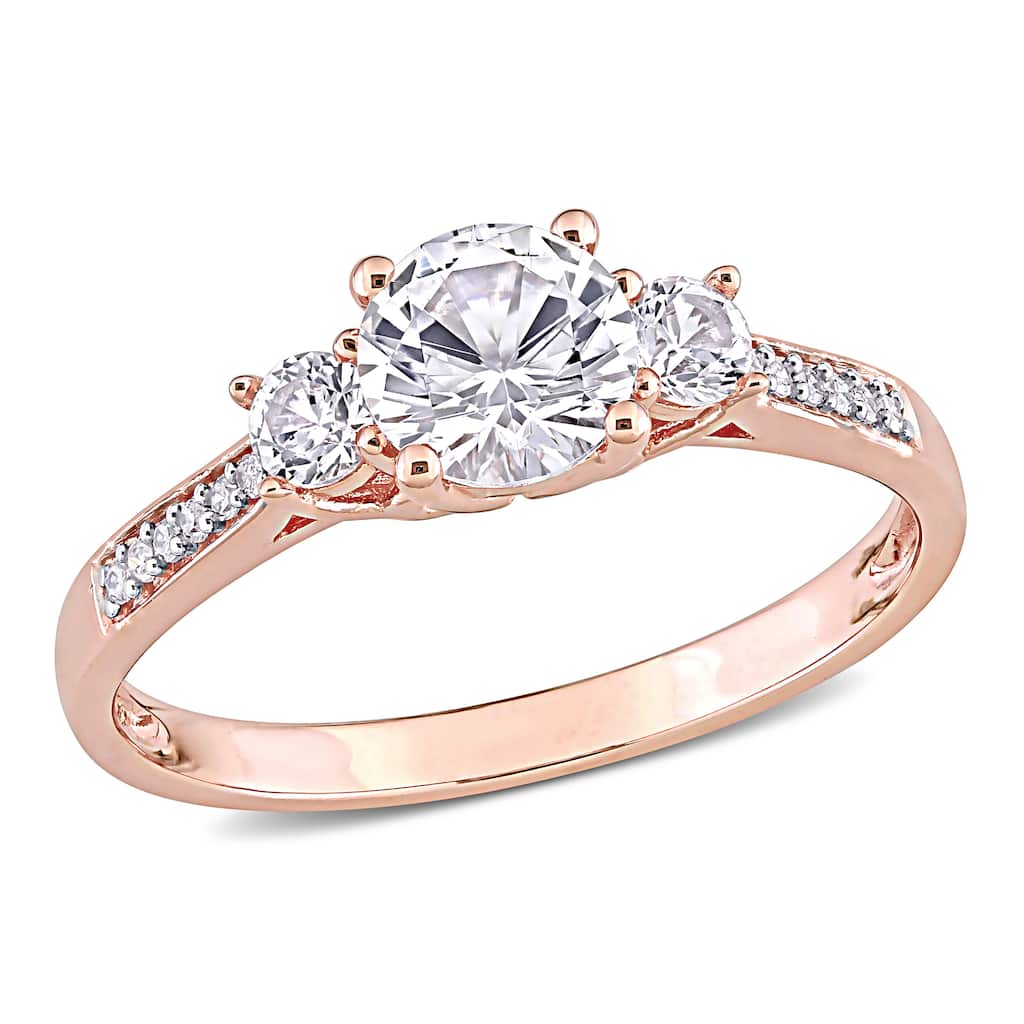 Miadora 3-Stone Created White Sapphire and Diamond Engagement 10k Rose Gold