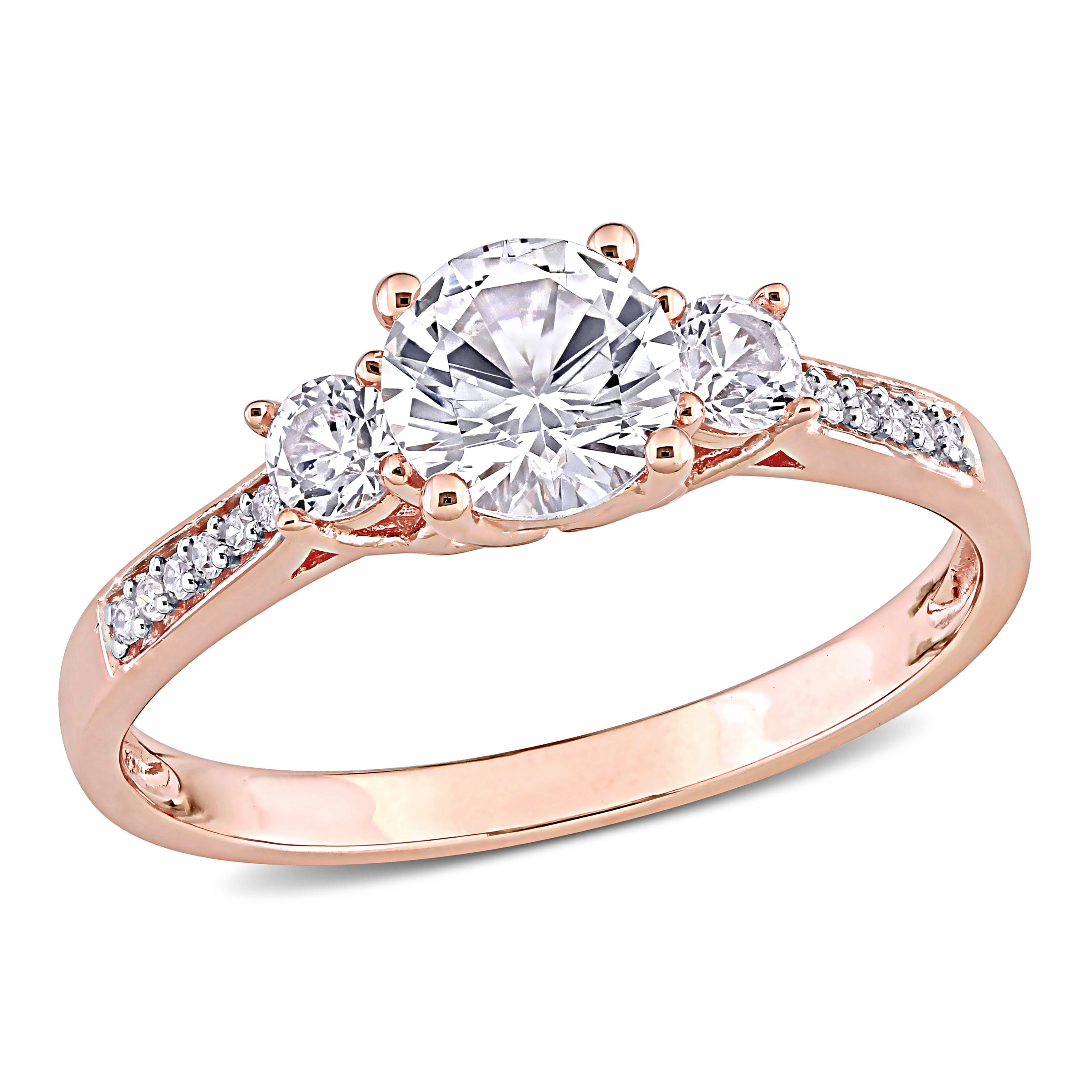 Miadora 3-Stone Created White Sapphire and Diamond Engagement 10k Rose Gold