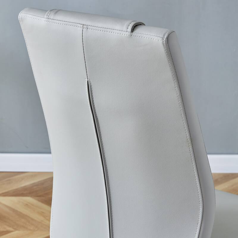 Kitchen Rectangle Dining Table Set for 4, 63" Faux Marble Glass Table with Stainless Steel Legs and PU Upholstered Chairs