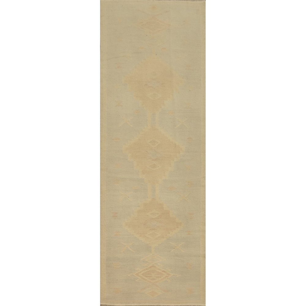 Hand Woven Oriental 100% Wool Carpet Southwestern Tribal Greys & Charcoal Kilim Runner Rug - 10' 0'' X 2' 9''
