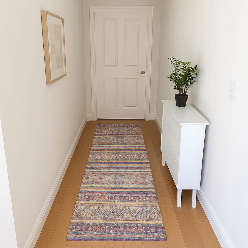 Premium Washable Super Soft Boho Stripes Mayfield Rug - Blue - 2'3" x 7'6"