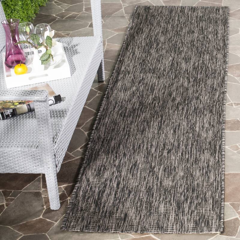 SAFAVIEH Courtyard Marolyn Indoor/ Outdoor Waterproof Patio Backyard Rug - 2'3" x 14' Runner - Black/Black