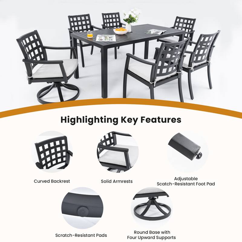 7-Piece Modern Outdoor Patio Dining Set with A Rectangular Table and Six Chairs