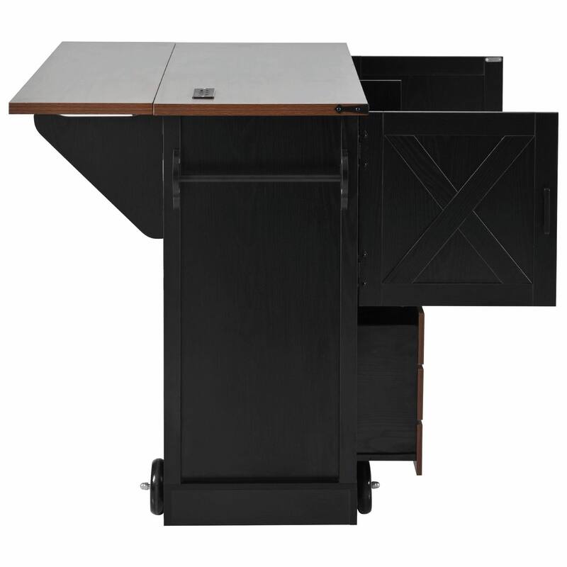 54-inch Farmhouse Kitchen Island with Drop Leaf, Power Outlet