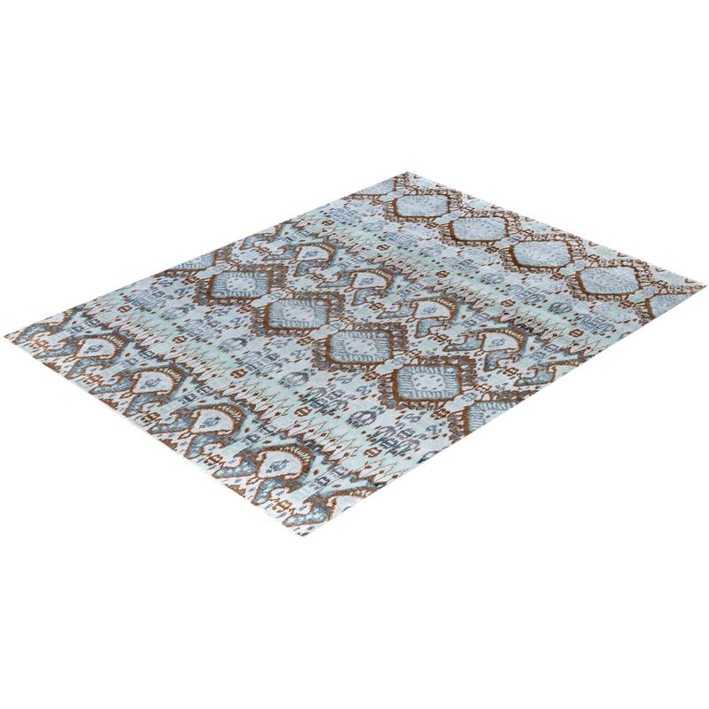 Ikat One-of-a-Kind Hand-Knotted Area Rug, Blue - 8' 0" x 10' 4"