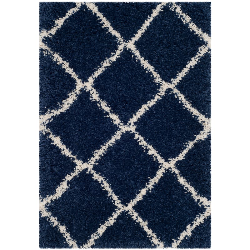 SAFAVIEH Hudson Shag Estella Diamond Trellis 2-inch Thick Rug - 2'3" x 3'9" - Navy/Ivory