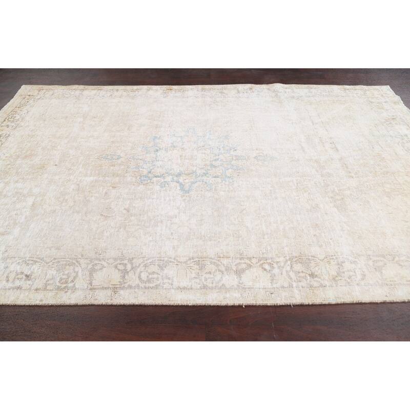 Muted Distressed Kerman Persian Area Rug Wool Hand-knotted Carpet - 6'3" x 9'11"