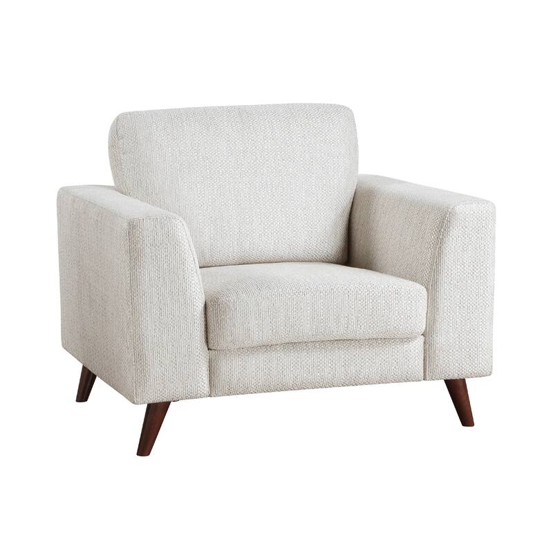 Ricca Armchair, Cloud White Chenille, Foam, Angled Brown Wood Legs