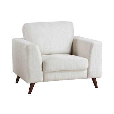 Ricca Armchair, Cloud White Chenille, Foam, Angled Brown Wood Legs
