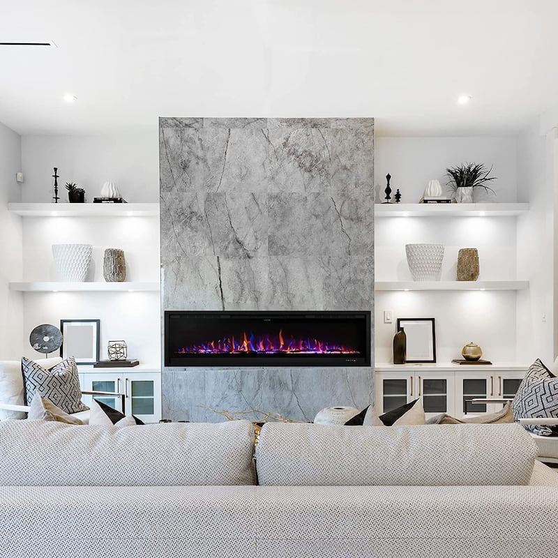 74inches Wall Mounted and Recessed Electric Fireplace,1500W/750W