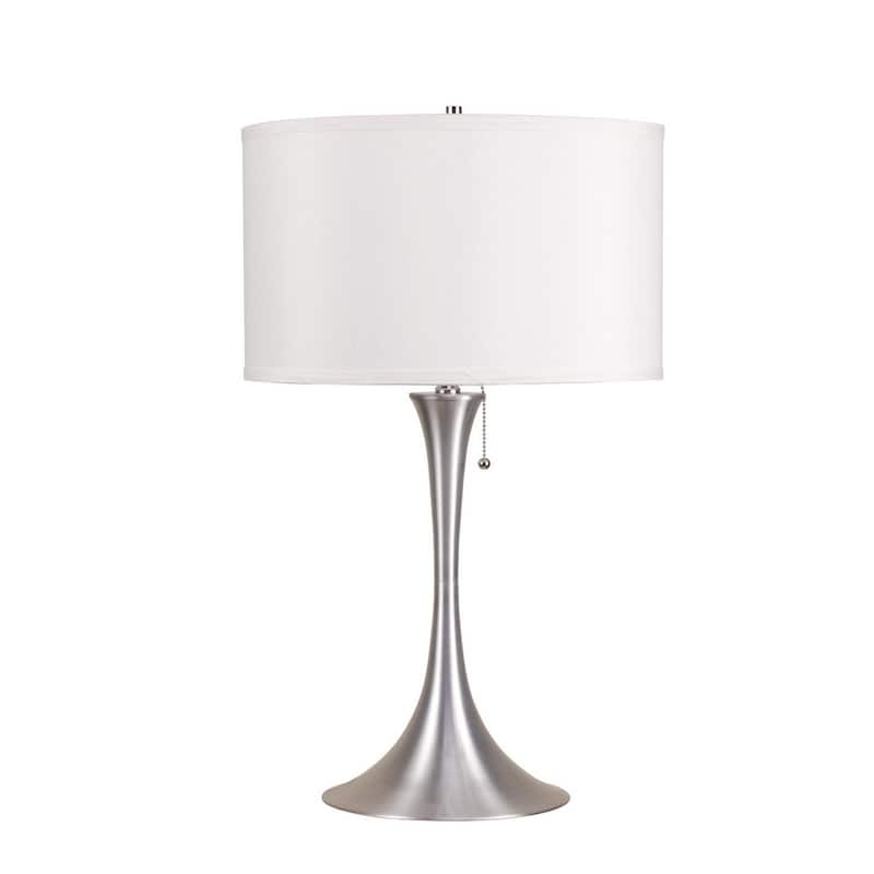 27" Tall Metal Table Lamp with Silver finish, White Linen Shade - Multicolor