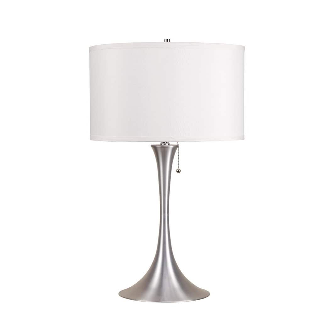 27" Tall Metal Table Lamp with Silver finish, White Linen Shade