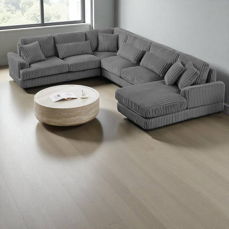 129" Oversized U-Shaped Sectional Sofa with Chaise Lounge, Soft Corduroy Upholstery and Pillows for Living Room
