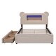 preview thumbnail 14 of 14, Playful Full Bed with LED Upholstered Cartoon Ears Headboard, USB, and Storage Drawers