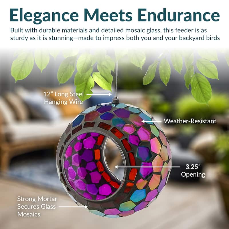 Sunnydaze Mosaic Fly-Through Hanging Bird Feeder - 6" - Iridescent Purple