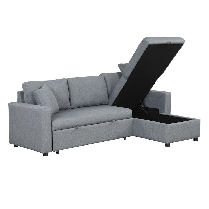 87.44" Upholstery Sectional Sofa Sleeper with Storage Space, 2 in 1 Pull-Out Sofa Bed