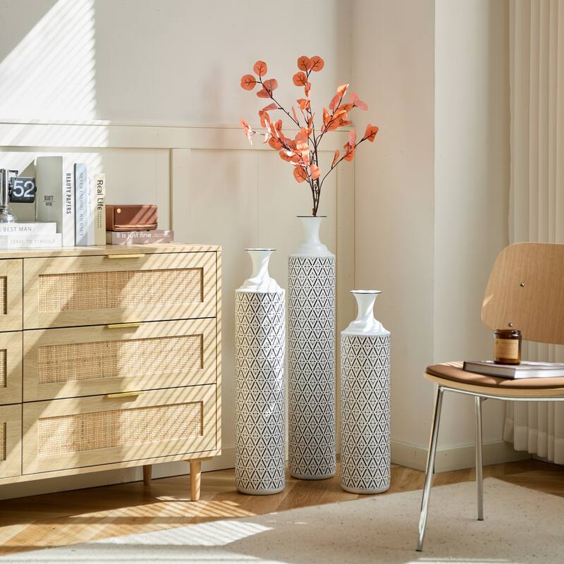 Floor Metal Vases Decorated Metal Vases Set Of 3 Gorgeous Home Decoration Large Glazed Metal Vases 24in/28.7in/33.5in Height