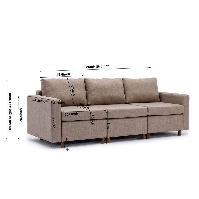 3Seat Module Sectional Sofa with 2 Ottomans, NonRemovable Cushions