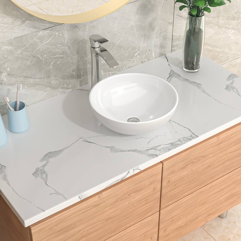 Lordear 16x16 Inch Round Bowl Vessel Sink Modern Bathroom Above Counter White Porcelain Ceramic Vessel Vanity Sink