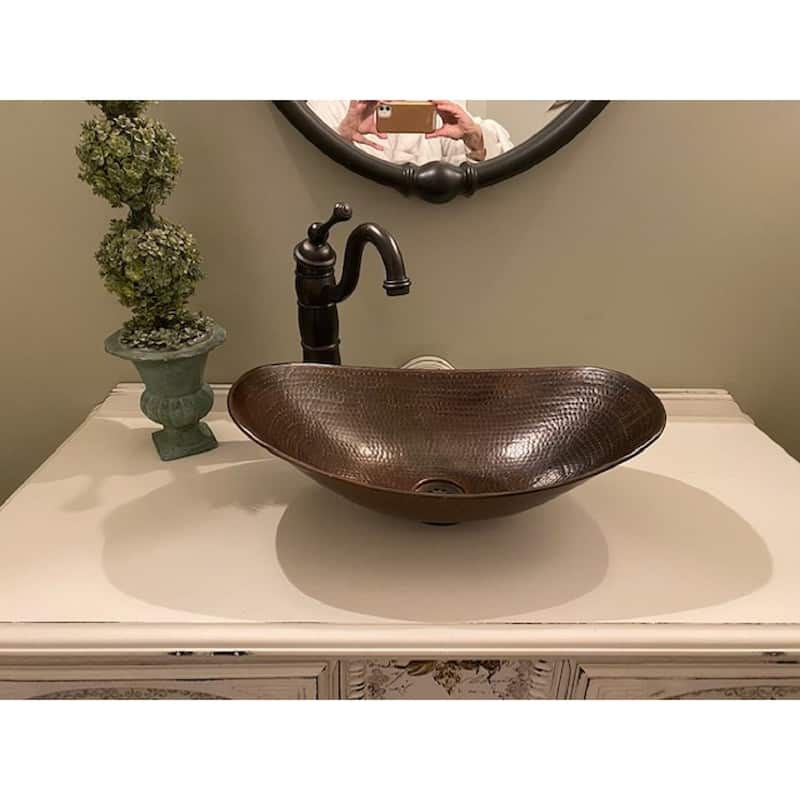 17" Oval Roman Style Copper Vessel Bathroom Sink by SimplyCopper - 17" X 11" X 4" X 5" on Ends