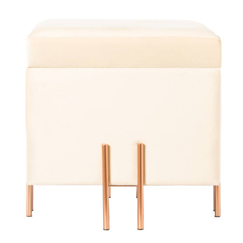 Square Velvet Storage Ottoman with Rose Gold Legs