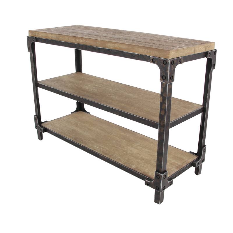 Wood 2 Shelf Console Table - Brown - Roche River Decor - 19"W x 48"L x 34"H