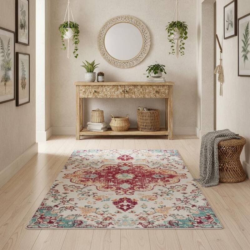HomeRoots Medallion Traditional Rectangle Area Rug - 4' X 6'