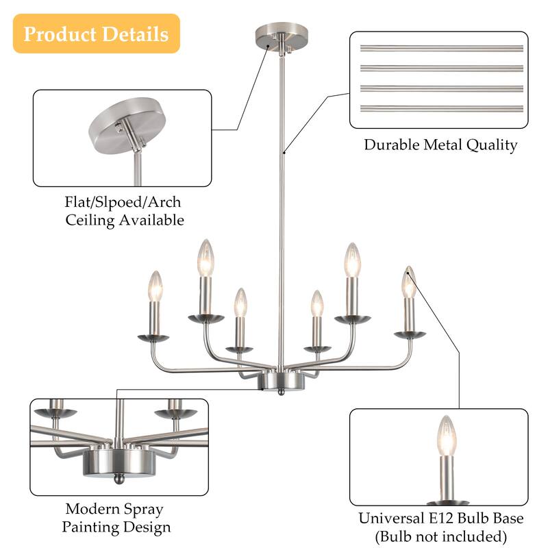 24.01 in. Modern Farmhouse Chandelier , 6-Light French Country Chandelier for Dining Room Living Room Bedroom Kitchen