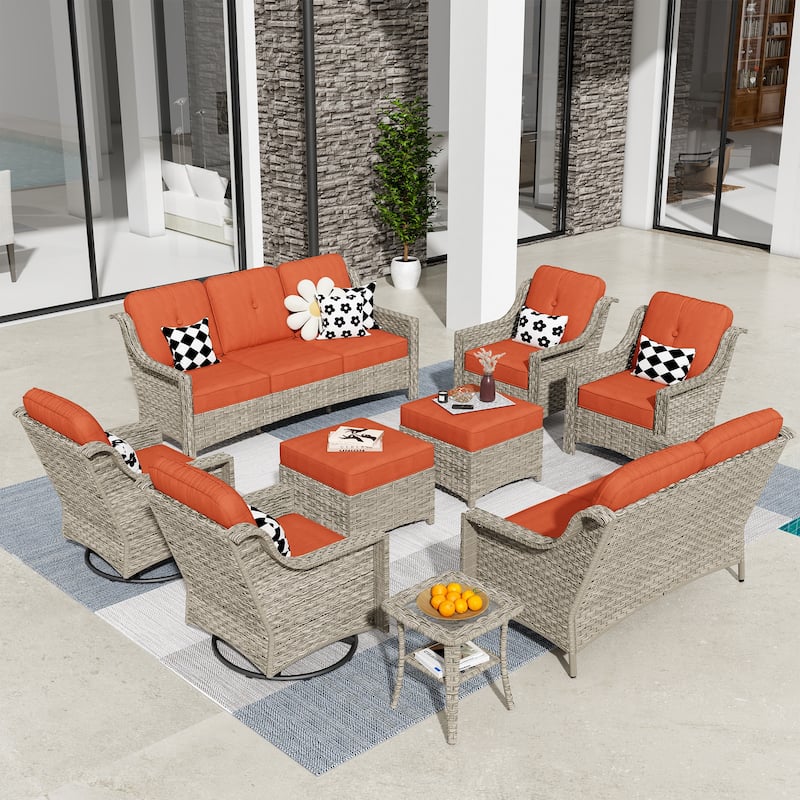 HOOOWOOO 9-piece Wicker High Back Patio Outdoor Swivel Chair Set