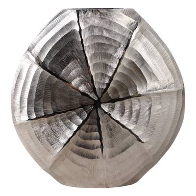 Metal Aluminum Vase Coastal Glam Scalloped Shell Pattern - 14" Silver
