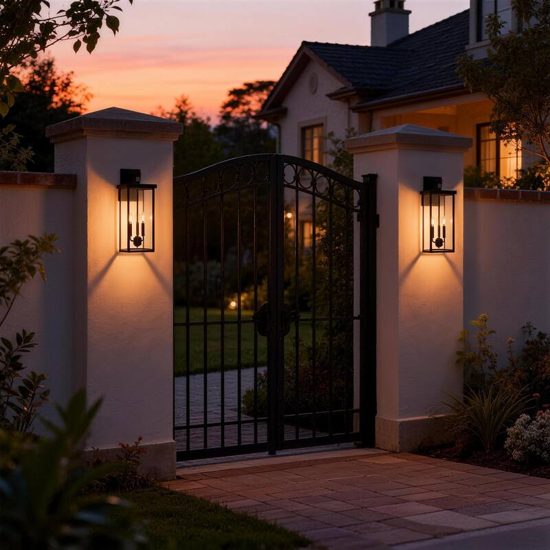 2 Pack Clear Glass Outdoor Lighting Wall Sconce - Medium: 19.15" H x 7.9" W x 8.7" D - Black