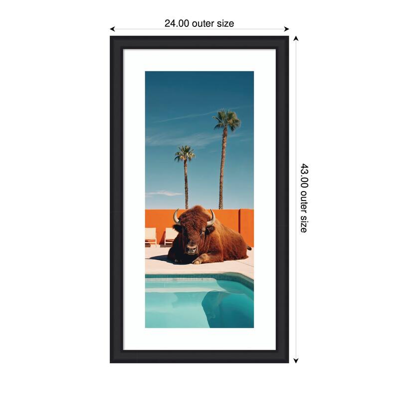 Kate and Laurel Framed Art Bison Chilling by the Pool in California by Michael Schauer