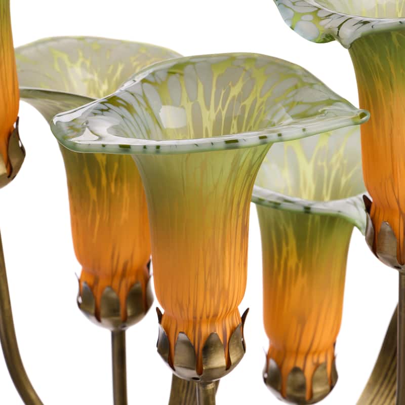 20-inch Antique Brass and Hand Blown Glass 5 Calla Lily Uplight Accent Lamp - 15" x 14" x 20"