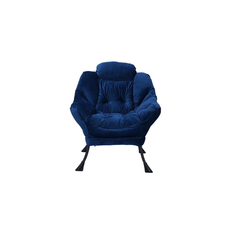 Living Room Chairs Modern Cotton Fabric Lazy Chair,Single Steel Frame Leisure Sofa Chair with Armrests and A Side Pocket - Blue