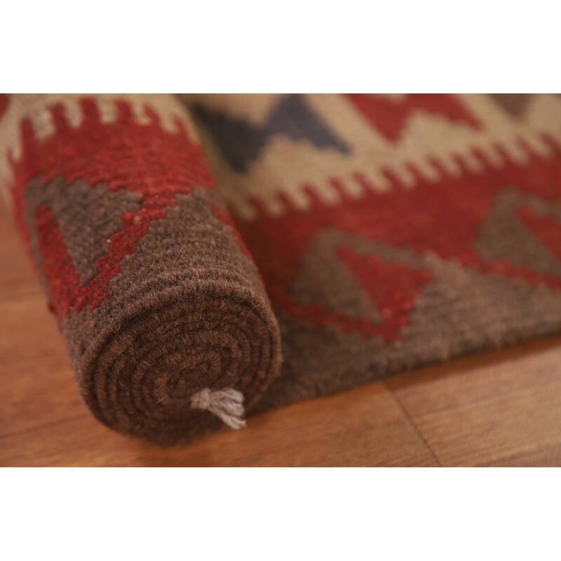 Reversible Kilim Area Rug Hand-woven Living Room Wool Carpet - 5'0" x 6'7"