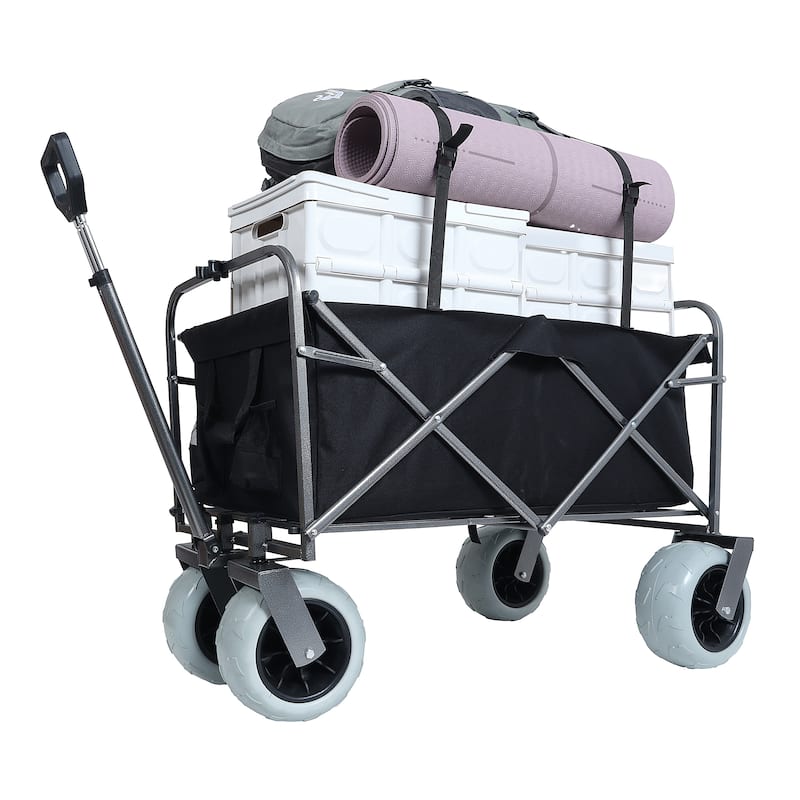 Heavy-Duty 500lb Beach Wagon - 9" Pneumatic Tires All-Terrain Steel Cart with Multi-Use Bag