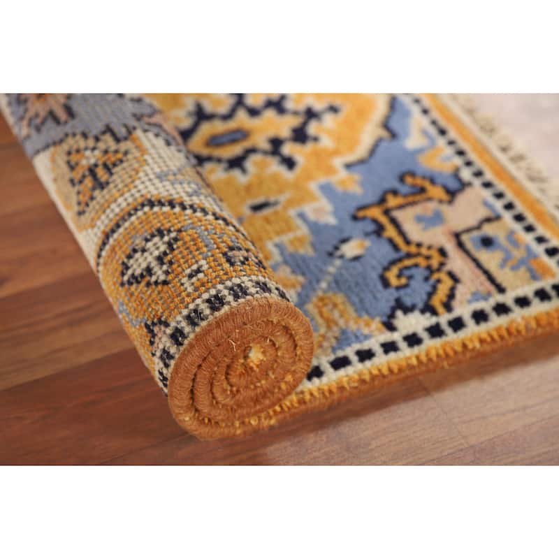 Gold Yellow Kazak Foyer Rug Handmade Wool Carpet - 2'0" x 3'0"