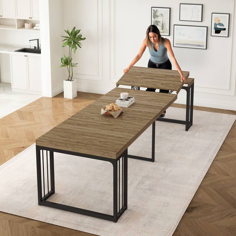 23.62" - 118" Stretching Length, Modern Extendable Dining Table,Seats 2-10 People,,Space-Saving Wood Dining Table for Kitchen - Brown